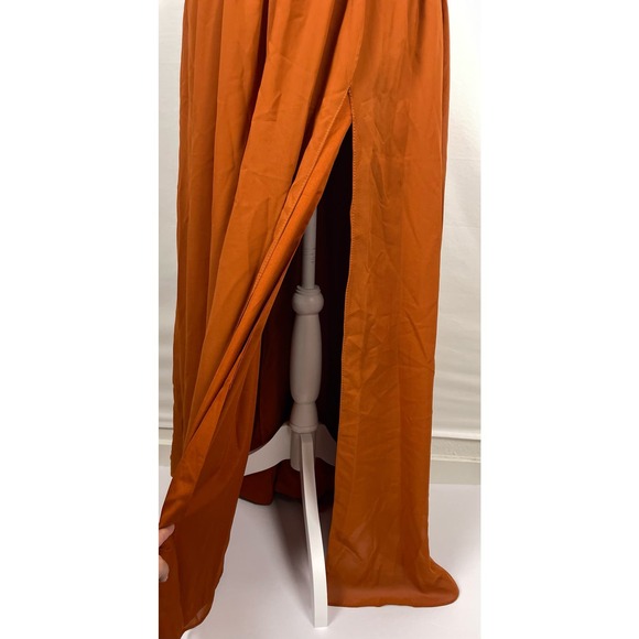 SOLD High Neck Chiffon Long Bridesmaid Dress Burnt Orange Chiffon Waist Tie - Picture 5 of 12